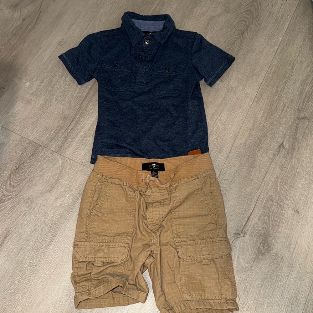 2T set polo and shorts, 7 for all Mankind